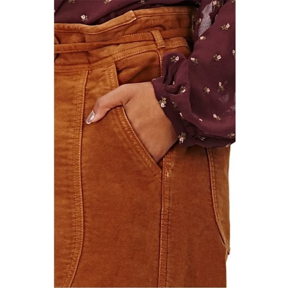 Ulla Johnson Pants Moleskin Sabi Straight Leg Belted in Tobacco Brown
